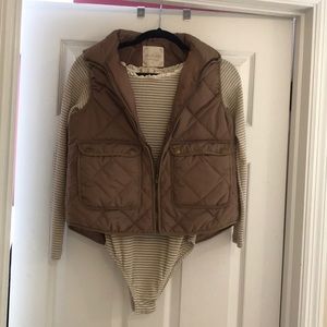 Brown vest with cream striped body suit
